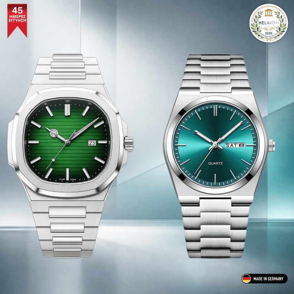 Ασημί Ρολόι Με Πράσινο Καντράν [Green Watch]